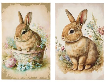 Nuvole di Stoffa Shabby Chic Bild mit Osterhasen zum Hängen 22x35x2,5 cm 2 Varianten (1Stk) A