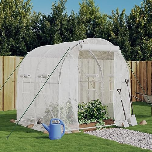 Homgoday Serre avec cadre en acier - Serre tunnel, serre tunnel, serre en film plastique avec porte zippée et fenêtres enroulables, blanc, 4 m², 2 x 2 x 2 m
