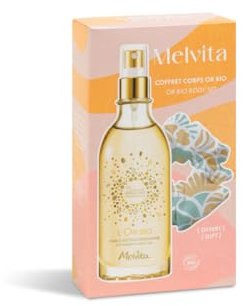 Melvita, Coffret Corps L'Or Bio, Huile Sèche Multi-Usages + Chouchou, Hydrate et Sublime la Peau, Certifié Bio, Vegan, 100% Naturel, Idéal Cadeau pour Elle, 100 ml