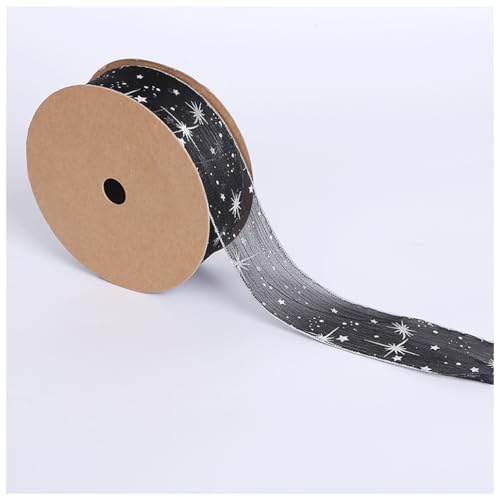 Wisafory 20 Yards Organzaband Schleifenband Dekoband Geschenband Stern Organza Stoff Bänder Satinband Dekoratives Band für Blumenstrauß Geschenk Verpackung DIY Handgefertigt Schwarz 4CM