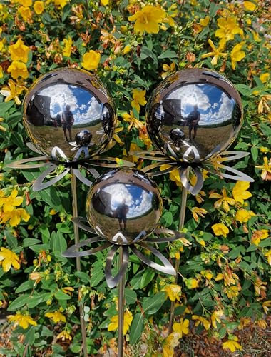 Jürgen Bocker Garten-Ambiente Blütenzauber Paris Rosenkugel 3er Set 15/15/10 cm Edelstahl Gartenstecker Deko mit Stab 80 cm (schwarz poliert)
