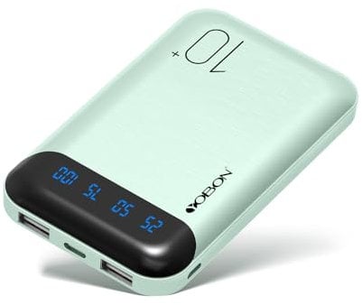 Portable Charger 10000mAh Slim USB C Input and Output Power Bank with LED Display Lightweight External Battery Pack Compatible for iPhone 14/13/12, iPad, Samsung etc. (green(mini))