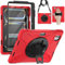BRAECN para Funda iPad Pro 11 M4 2024 5a Generación, Carcasa Rugosa con Protector de Pantalla, Soporte de Rotación de 360°, Correa de Mano/Hombro, Carcasa Antichoque para iPad Pro 11 M4, Rojo