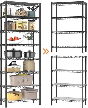 Golpart Verstellbare Aufbewahrungsregale mit 8 Ebenen, robustes Metallregal, Drahtregal, Organizer für Zuhause, Küche, Büro, Speisekammer, Badezimmer, Regal, Organizer und Aufbewahrung von Wäsche
