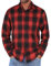 COOFANDY Kariertes Herrenhemd Langarm Regular Fit Trachtenhemd Arbeitshemd mit Spreizkragen Basic Plaid Shirt für Männer mit Taschen Rot-Schwarz M