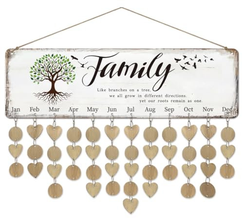 arricraft 1 Set Wooden Family Birthday Reminder Calendar Board, Birthday Family Tree Board With Tags DIY Birthday Tracker Hanging Plaque 12x40cm/4.7x15.7inch for Home Decoration Friends