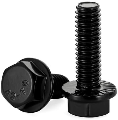 Lot de 10 boulons à tête hexagonale à bride 3/8-16 x 1,9 cm, finition noire en acier inoxydable 304, entièrement fileté