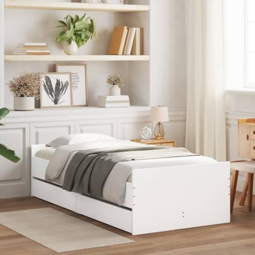 Buzaza Bett mit Schubladen Jugendbett Stauraumbett Bed Frame Bedroom Furniture Bett Mit Schubladen Weiß 75x190 cm - 3207385