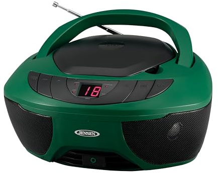 Jensen CD-475GR Portable Stereo CD Player with AM/FM Radio and Aux Line in and Headphone Jack (Green)