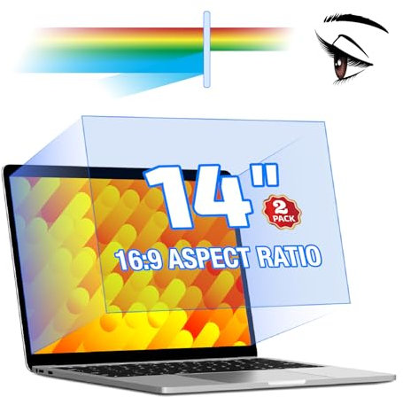 Fluflyer 2 Pack 14 Inch Blue Light Blocking Screen Protector for Laptop,Easy on/off for Eye Protection, Anti Blue Light Screen Filter for 14 Display 16:9 Laptop