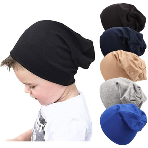 DRESHOW 5 Stück Unisex Baby Mütze Hut Junge Mütze Frühling Mützchen Kleinkind Wendemütze Jersey Slouch Beanie 6-60 Monate