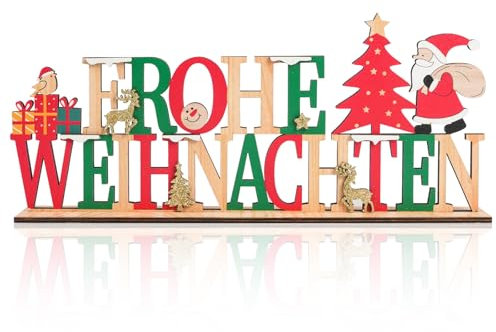Weihnachtsdeko Innen Holz/Frohe Weihnachten Weihnachtsdeko Tisch/Dekorative Buchstaben für die Weihnachtspräsentation/Geeignet für die weihnachtsdeko Büro Kaminsims-Fensterbank-Party Hause