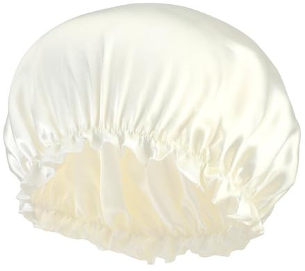 White Reusable Shower Cap, White Shower Caps for Women Reusable Waterproof Shower Caps Washable Double Large Bathing Shower Caps Elastic Band Hair Caps for Shower Cap for All Hair Types