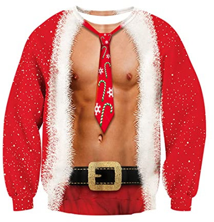 Loveternal Ugly 3D Christmas Jumper Men Funny Xmas Sweater Sweatshirt Gold Belt Print Printed T-Shirt Teenager Red M