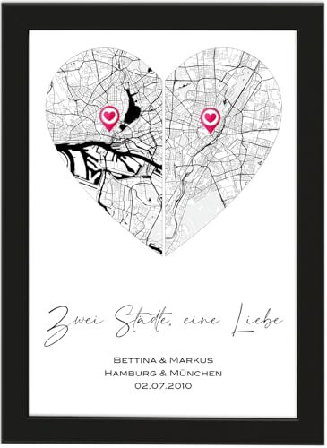 Deqosy Personalisiertes Zwei Städte, Eine Liebe Poster, Fernbeziehung Geschenke für Frauen, Geschenk Freundin, Geschenk für Sie und Ihn, Partner Geschenke, Long Distance Beziehung