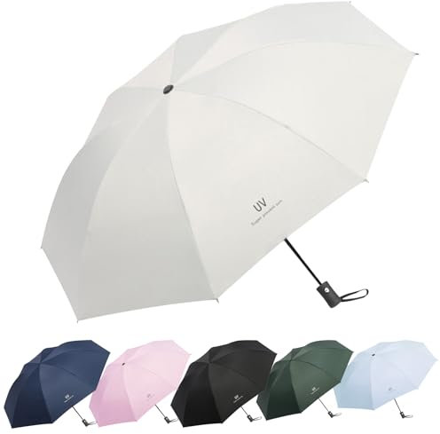 EEPLUYTY Regenschirme, Taschenschirm Auf-Zu-Automatik Mit 8 Rippen, Regenschirm Sturmfest, Regenschirm Mit Uv Schutz, Leicht und stark (Weiß)