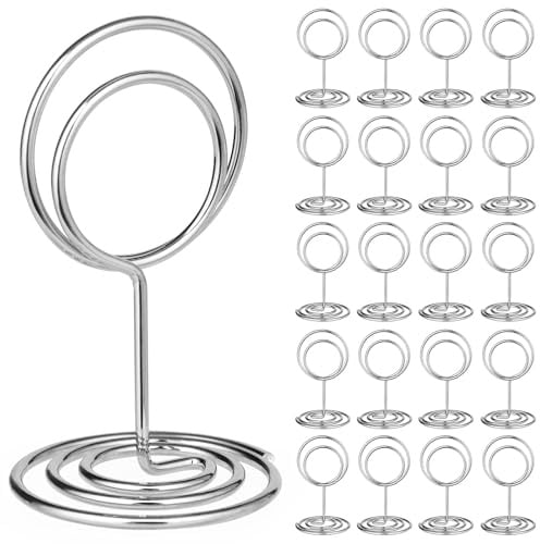 GeeRic Table Number Holders 20 Pcs Place Card Holders, Wire Photo Holders for Tables, Dining Room, Restaurant, Wedding Reception Party Silver