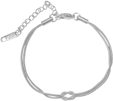 SJUIEO Silver Plated Love Knot Bracelet Delicate Snake Chain Bracelet Infinity Bracelet Adjustable Silver Plated Jewelry Waterproof Bracelet for Women Adjustable Silver Plated Bracelet, one size,