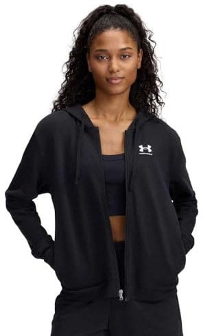 Under Armour Rival Terry Zip Complet Femmes, Sweat zippé Doux et Chaud, Veste Sweat molletonnée au séchage Rapide, Black/White, MD