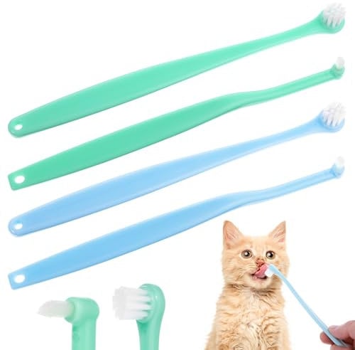 Jeffdad Lot de 4 brosses à dents pour chats et chiens - En nylon souple - Brosse à dents pour animaux de compagnie - Brosse à dents pour les gencives sensibles des animaux domestiques