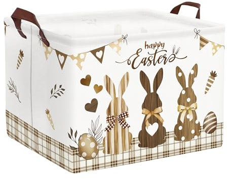 Clastyle Easter Rabbit Baby Laundry Hamper Collapsible Egg Clothes Kids Storage Basket Waterproof Boys Girls Toy Box for Nursery Room, Brown, 40 * 30 * 30 cm