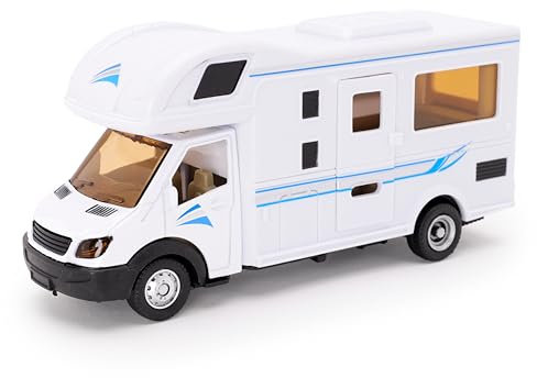 Toyland® 17cm (7) Friction Die Cast White Motorhome Caravan RV With Open & Close Doors - Toy Camping Vehicles - 1:40 Scale 3+years