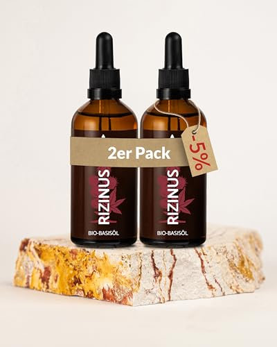 Heldengrün® BIO Rizinusöl Haare [100% NATURREIN] - Castor Oil - Dermatologisch getestet - Kaltgepresstes Rizinus Öl - Booster für Haare, Wimpern, Augenbraun & Bart - 2 x 100 ml