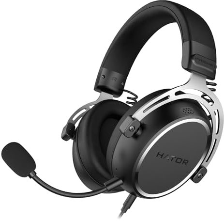 HATOR Hypergang 3 - Auriculares de audio Hi-Res, controlador de 53 mm, micrófono desmontable, 3,5 mm, aislamiento de ruido, espuma de memoria, PC, PS5, Xbox, conmutador, color negro
