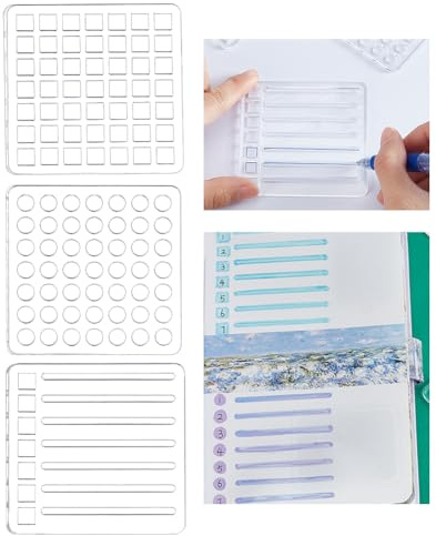 AHANDMAKER 3 x Journal Schablonen Vorlagen. Acryl Aushöhlen Zeichnungs Malschablonen Vorlagen Wiederverwendbare Schablonen Mit Quadratischem Raster Rund Für Tagebuch Scrapbook
