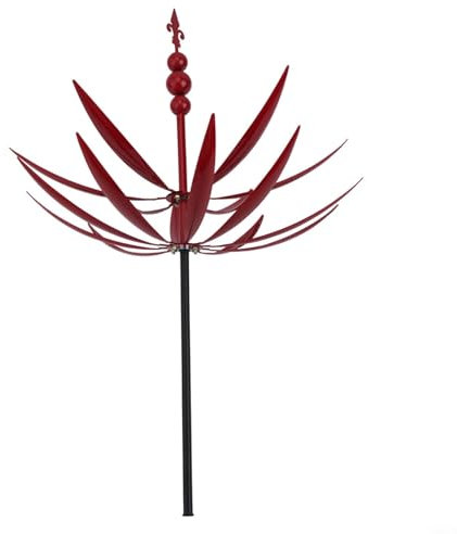 Charmante Windmühle aus Metalllegierung für Hof, modernes Design für Outdoor-Gartendekorationen (rot)