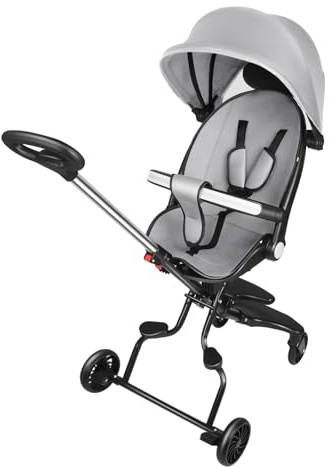 Ingenious Kompakter Kinderwagen, Schutzverdeck, Babyrad, mit faltbarer Sonnenblende, geräuscharmen Rädern, bequemer Griff, 30 x 55 x 86,5 cm, Schwarz / Grau