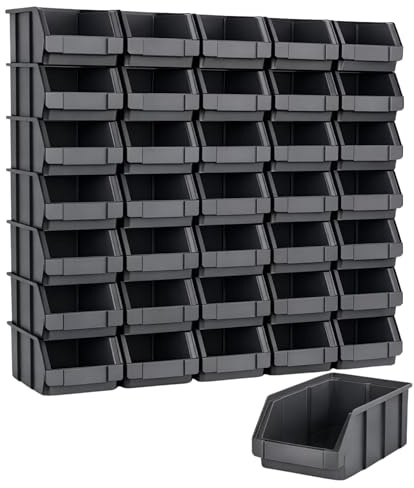 RODOPI 36er Set Stapelboxen, Größe S | Sichtlagerkästen 161x105x75mm | Robuste Lagerboxen für Werkstatt, Garage, Keller | Aufbewahrungsboxen für Kleinteile Anthrazit