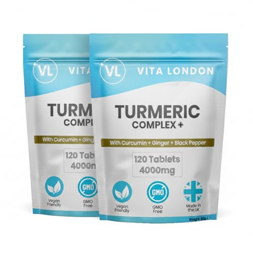 Turmeric Tablets 4000mg with Black Pepper & Ginger | High Strength 95% Curcumin Turmeric+ Supplement | 240 Tablet (Gummies, Not Capsule or Powder) | Vegan, Made in UK