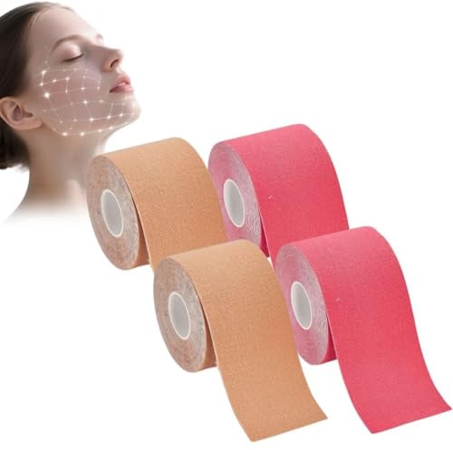 4 Stück Face Lifting Tape, Myofasziales Liftband für Hautstraffung und Faltenreduzierung, Gesichtstape gegen Falten wie Stirnfalten, Zornesfalten, Krähenfüße, Mit Wasserdichten Eigenschaften(2 Farben)
