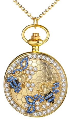 JewelryWe Taschenuhr Damen Elegant Lebensbaum/Schädel/Schmetterling/Engel Mädchen Analog Quarz Uhr mit Halskette Kette Pocket Watch Geschenk Rosegold