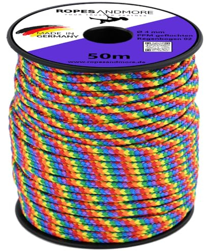 Polypropylenseile PPM Seil Ø3mm-5mm PP geflochten Rainbow-Edition Regenbogen von Ropes and More® (Rainbow 2, 4mm - 50m)
