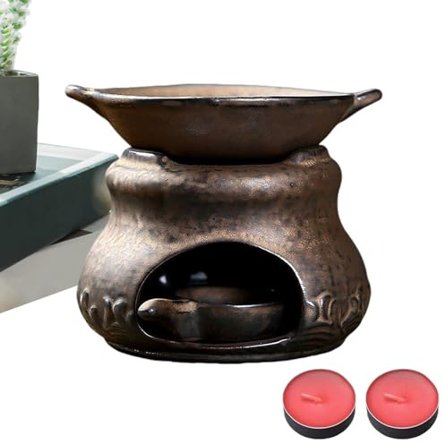 Keramikbrenner für ätherische Öle der Aromatherapie | dekorativer Diffusor aus sicherer Keramik mit 2 Kerzen, Brenner und Raumduft – für Zuhause, Büro, Schlafzimmer,