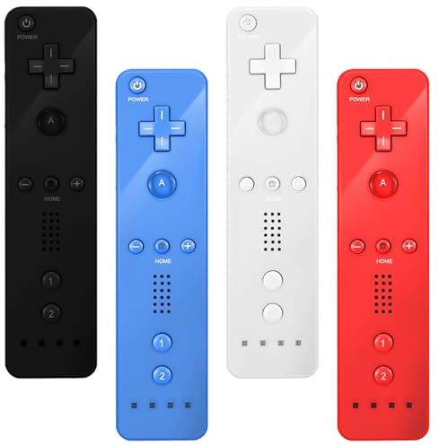Leikurvo Wii Controller 4x Wii Fernbedienung Controller Gamecontroller Wireless Remote Vernbedinung Ersatz Gamepad Controller für WiiU (Schwarz + Weiß + Blau + Rot)