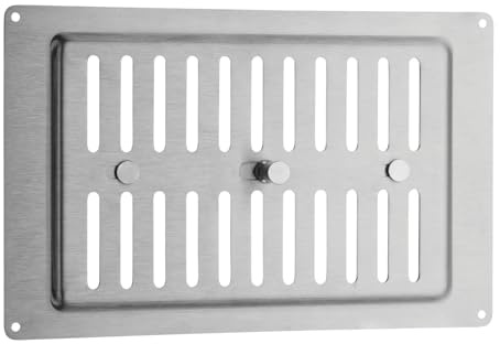 SOTECH Edelstahl SS304 Lüftungsgitter 260 x 165 mm | mit langem Schieberegler Ø 12 x 24 mm Lüftungsblech mit ovaler Schlitzlochung zum Aufschrauben mit Schiebeverschluss
