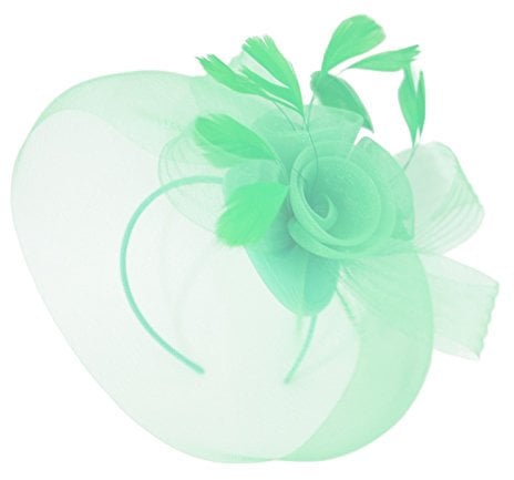 Caprilite Mint Green Fascinator Headband Veil Wedding Ascot Races Net Hat Feathers Hatinator