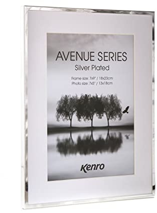 Kenro Avenue Silver Plated Photo Frame 8x6 Inch / 15x20cm with White Mat for Photo 6x4 Inch / 10x15cm - AVE1015S