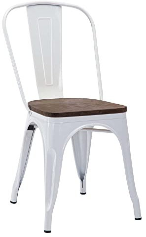 Duhome Metallstuhl Bistrostuhl aus Eisen Esszimmerstuhl mit Rückenlehne, Stapelbare Küchenstühle, Weiß+Dunkles Holz