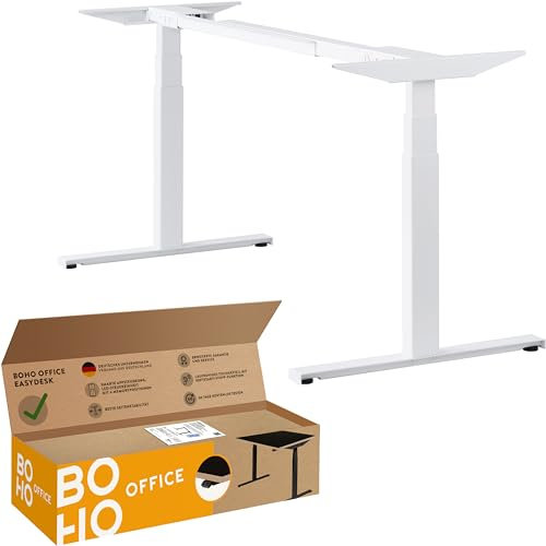 boho office® EASYDESK Line elektrisch stufenlos höhenverstellbarer Schreibtisch mit gratis APP-Steuerung, hochsensiblen Kollisionsschutz und Soft-Start/Stop – Easydesk Weiß