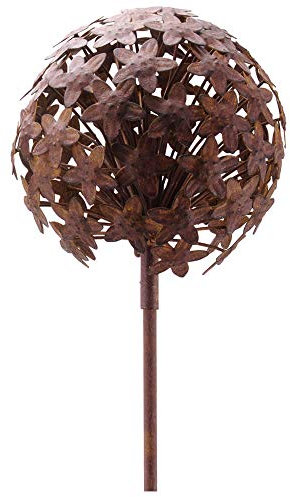 matches21 Blumen Blumenkugel Metall Erdspieß Dekokugel Skulptur Outdoor Metallskulptur Rostoptik 1 STK Ø 20x116,2 cm
