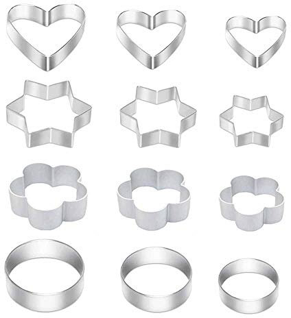 Cookie Cutters,12 Pieces Biscuit Cutters Set Stainless Steel Cookie Cutters Heart Star Circle Flower Shaped Mould Pastry Bakeware Decoration