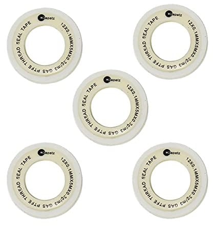 Dapetz® 5 x PTFE Gas Thread Sealing Tape - 12mm x 5m White Teflon Tape, Thicker Than Standard PTFE, Prevents Bi-Metal Corrosion for Gas Fittings