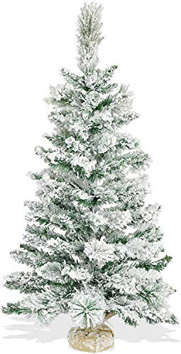 Albero di Natale Piccolo 90 cm con Base in Juta | Pinetto Innevato Slim Folto e Realistico | Alberello Artificiale con Neve Salvaspazio da Tavolo | Doppio Fogliame PP e PVC 85 Rami