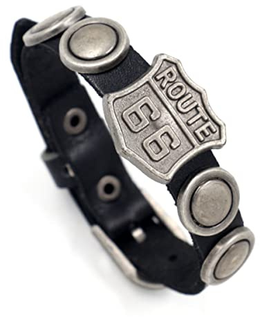 ESTUYOYA Biker Rock Lederarmband Route 66 Echtleder Herren Modeschmuck