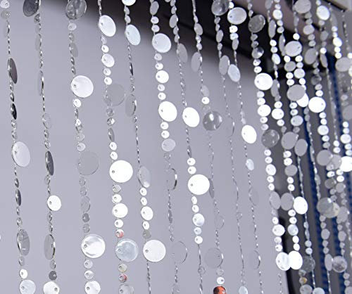 FlavorThings Silver Bubble Beaded Curtain 3' Wide x 6' Long,Room Divider - Beaded Curtain for Party Wedding Home Kids Bedroom Backdrop Doorway Decorationss (1pc 3FTx6FT, Silver)