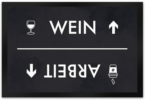 speecheese Wein oder Arbeit Fußmatte XL in 40x60 cm mit Weinglas und Kaffeebecher Motiv Türmatte Morgens und Abends lustig Kommen und Gehen Feierabend